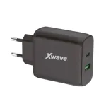 Punjač Xwave GaN65-AC USB-A+USB-C Crni